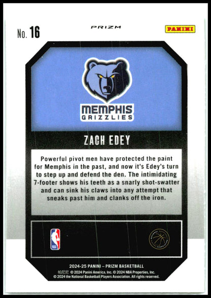 2024-25 Panini Prizm Emergent Prizms Green #16 Zach Edey Memphis Grizzlies