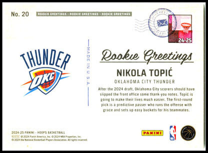 2024-25 Hoops Winter Rookie Greetings #20 Nikola Topic Oklahoma City Thunder