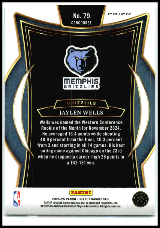 2024-25 Panini Select Green Mojo Prizm #79 Jaylen Wells Rookie Memphis Grizzlies