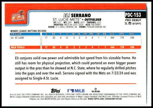2025 Topps Pro Debut Chrome #PDC-153 Eli Serrano St. Lucie Mets