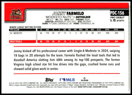 2025 Topps Pro Debut Chrome #PDC-156 Jonny Farmelo Modesto Nuts