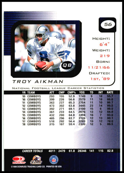 1999 Leaf Rookies & Stars #56 Troy Aikman Dallas Cowboys