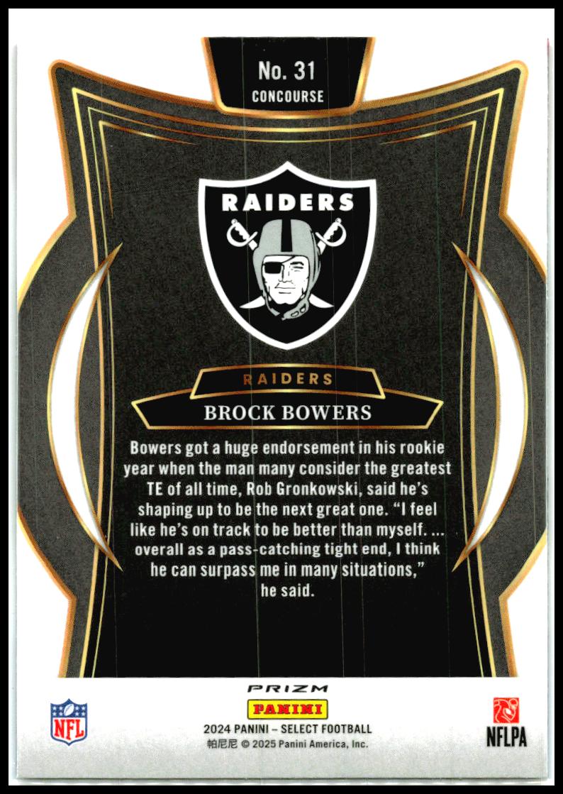 2024 Panini Select Red & Blue Prizm Shock #31 Brock Bowers Las Vegas Raiders