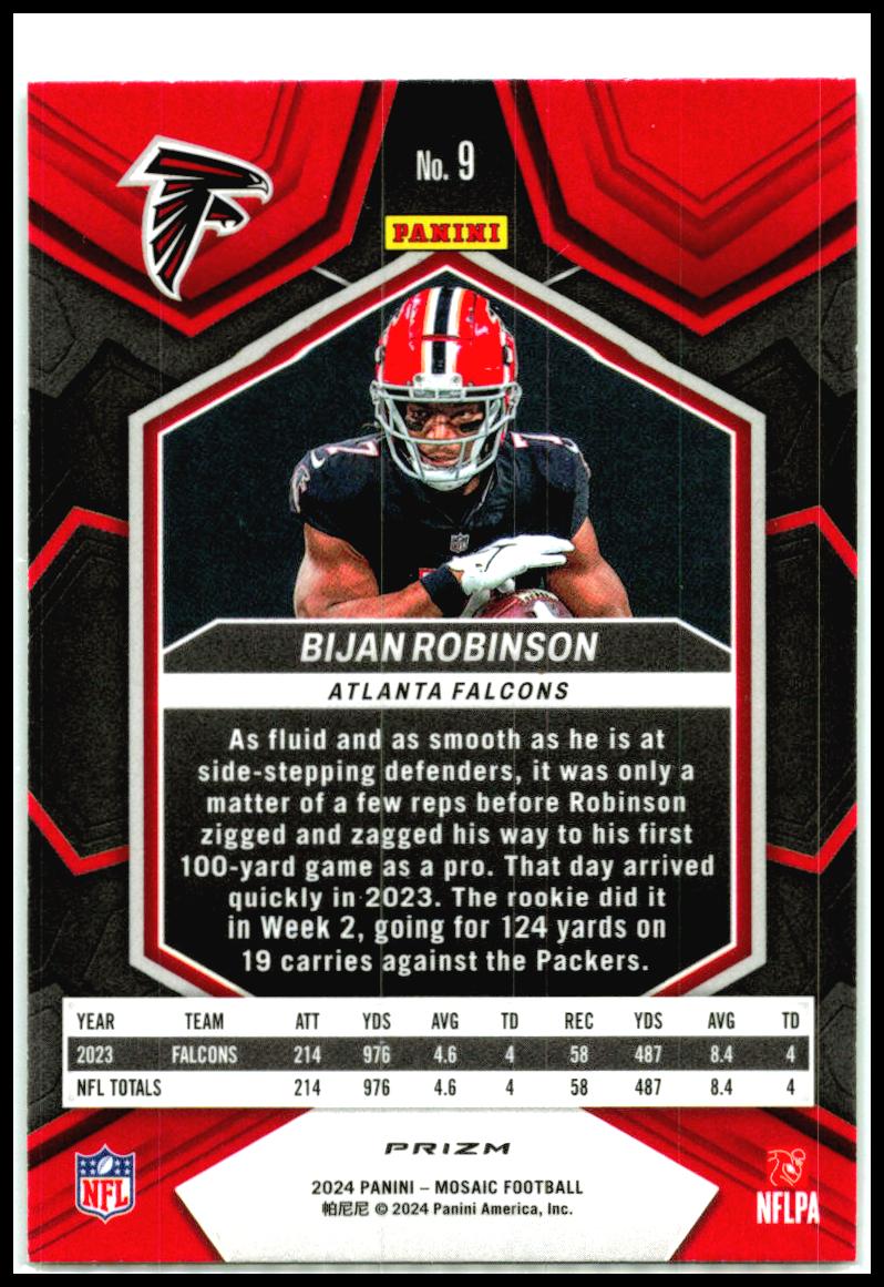 2024 Panini Mosaic Mosaic Green #9 Bijan Robinson Atlanta Falcons