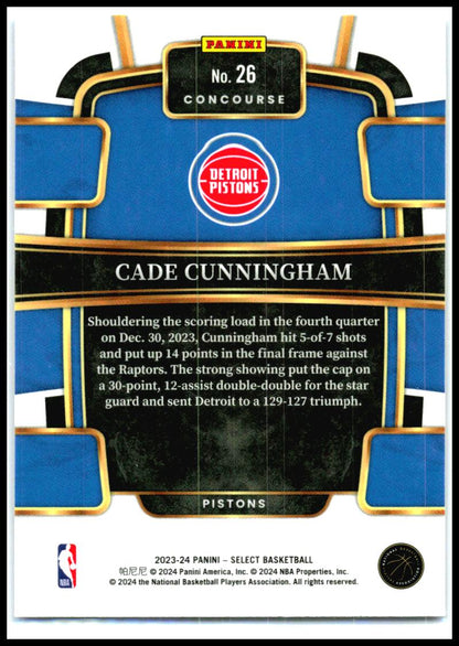 2023-24 Panini Select Blue #26 Cade Cunningham Detroit Pistons
