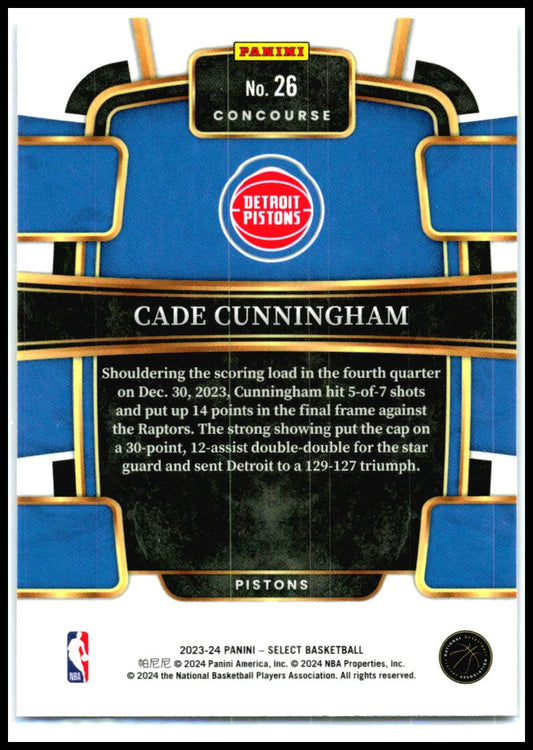 2023-24 Panini Select Blue #26 Cade Cunningham Detroit Pistons