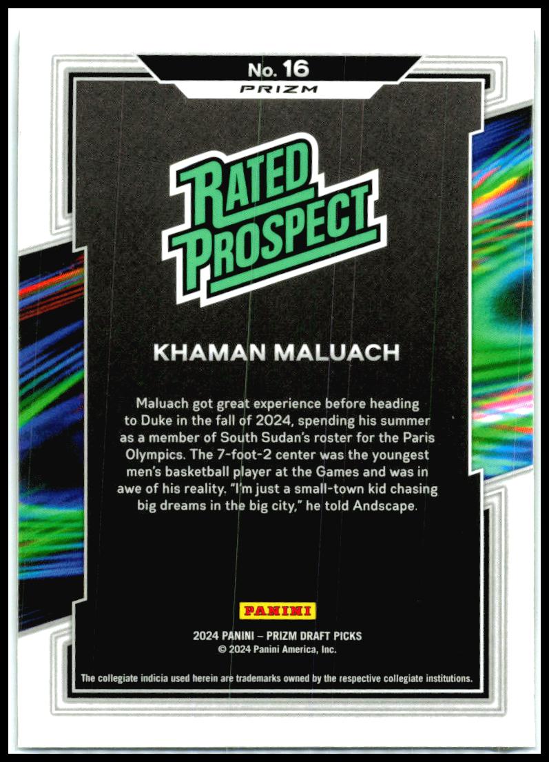 2024 Prizm Draft Picks Rated Prospect Prizms Silver #16 Khaman Maluach Suns