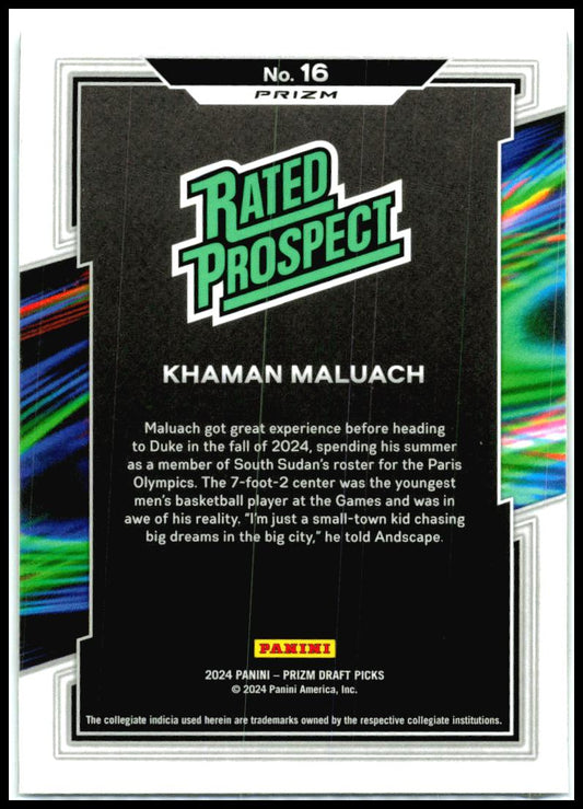 2024 Prizm Draft Picks Rated Prospect Prizms Silver #16 Khaman Maluach Suns
