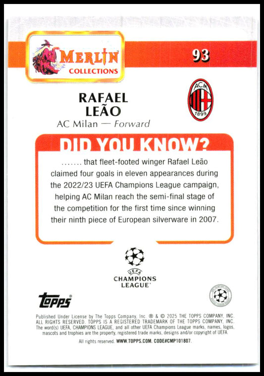 2024-25 Merlin UEFA Club Pink Atomic #93 Rafael Leão AC Milan