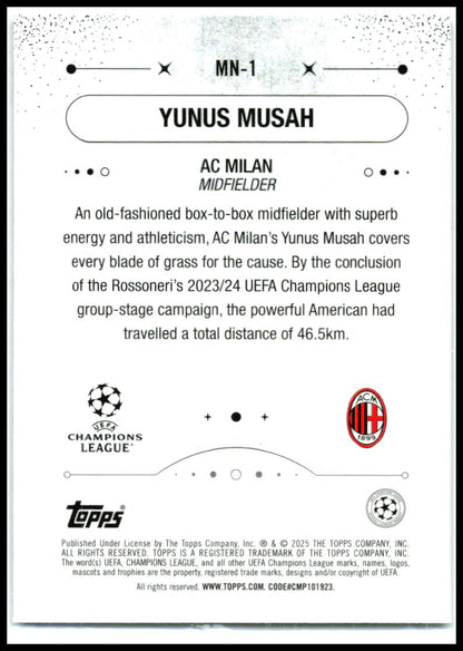 2024-25 Merlin UEFA Club Competitions Mystic Nights #MN-1 Yunus Musah AC Milan
