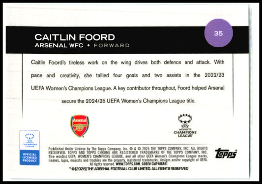 2024-25 Topps Chrome UEFA Women's #35 Caitlin Foord Arsenal W.F.C.