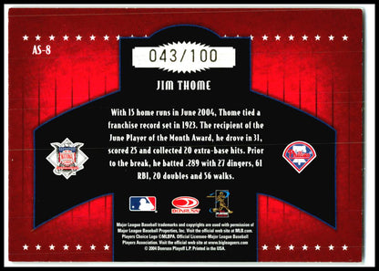 2005 Donruss All-Stars NL #AS-8 Jim Thome #/1000 Philadelphia Phillies