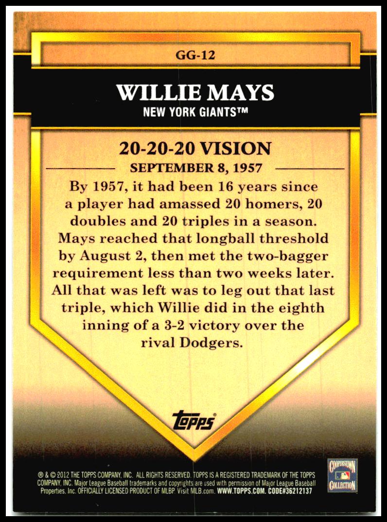 2012 Topps Golden Greats #GG-12 Willie Mays New York Giants