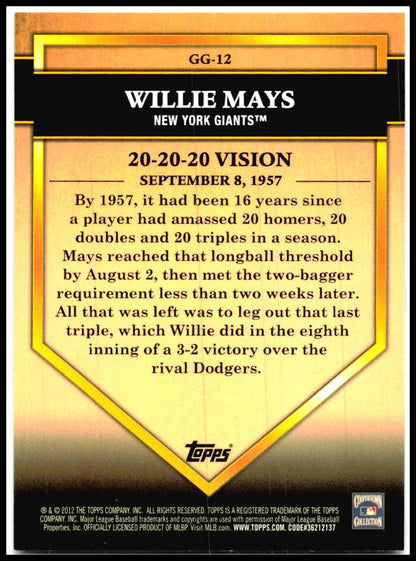 2012 Topps Golden Greats #GG-12 Willie Mays New York Giants