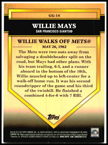 2012 Topps Golden Greats #GG-14 Willie Mays San Francisco Giants