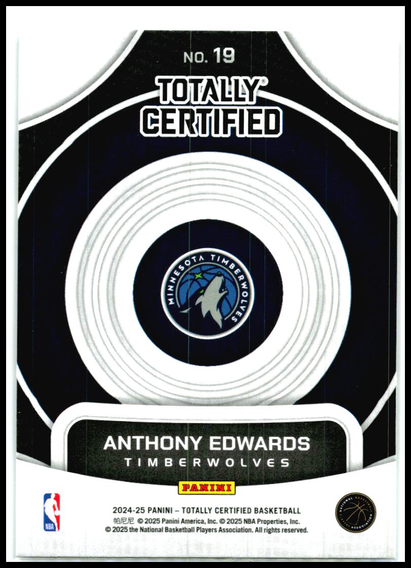 2024-25 Panini Totally Certified On Target #19 Anthony Edwards Minnesota