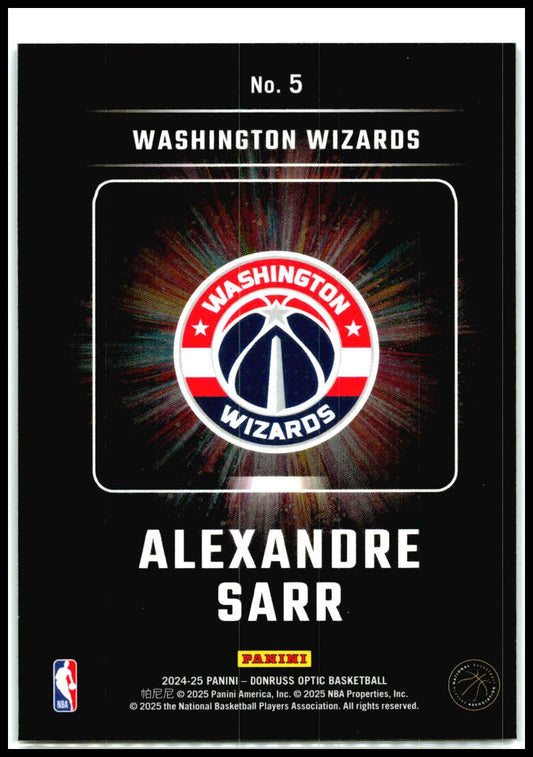 2024-25 Donruss Optic Lights Out #5 Alexandre Sarr Washington Wizards