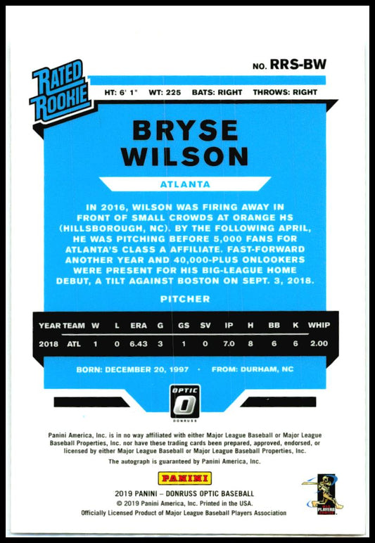 2019 Donruss Optic Rated Rookie Signatures #RRS-BW Bryse Wilson Auto Braves