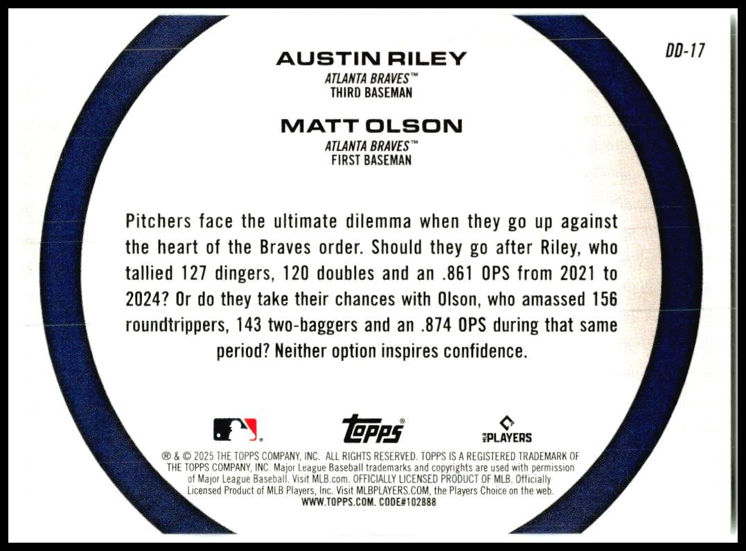 2025 Topps Dynamic Duos #DD-17 Austin Riley / Matt Olson Atlanta Braves