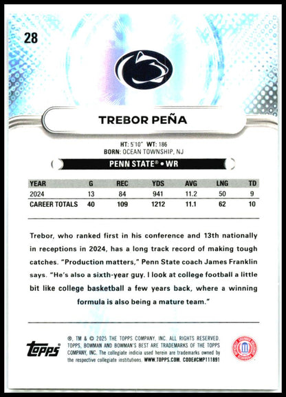 2025 Bowman University Best #28 Trebor Peña Penn State Nittany Lions
