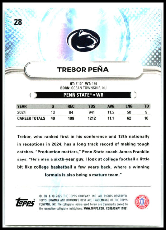2025 Bowman University Best #28 Trebor Peña Penn State Nittany Lions