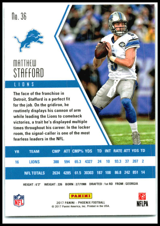 2017 Panini Phoenix #36 Matthew Stafford Detroit Lions