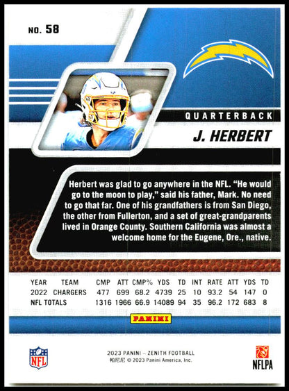 2023 Panini Zenith #58 Justin Herbert Los Angeles Chargers