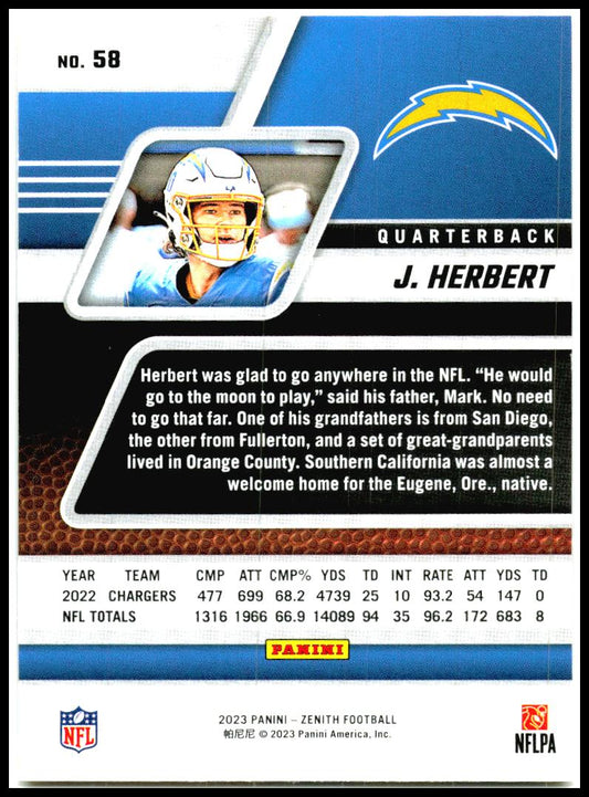 2023 Panini Zenith #58 Justin Herbert Los Angeles Chargers
