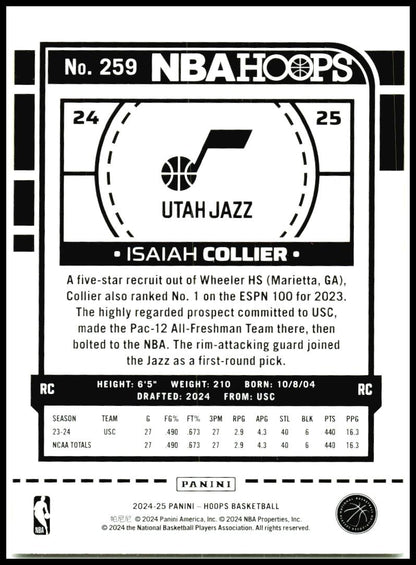 2024-25 Hoops Winter #259 Isaiah Collier Rookie Utah Jazz