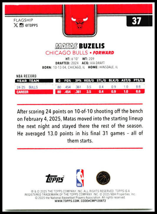 2025-26 Topps #37 Matas Buzelis Chicago Bulls