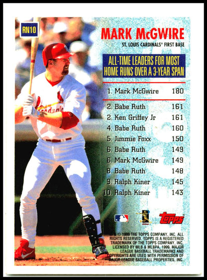 1999 Topps Record Numbers #RN10 Mark McGwire St. Louis Cardinals