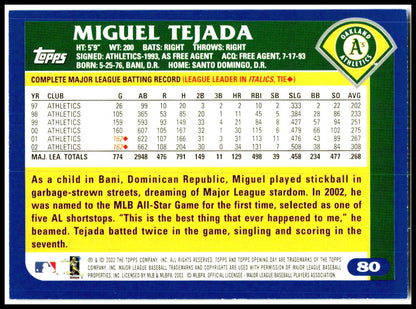 2003 Topps #77 Miguel Tejada Oakland Athletics