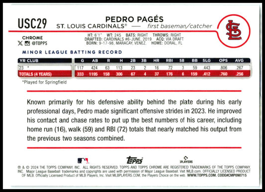 2024 Topps Chrome Update #USC29 Pedro Pages St. Louis Cardinals