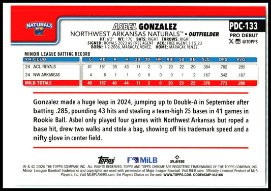 2025 Topps Pro Debut Chrome #PDC-133 Asbel Gonzalez Northwest Arkansas Naturals