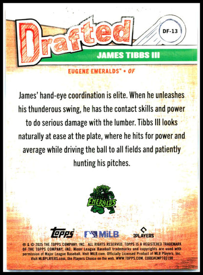 2025 Topps Pro Debut Drafted #DF-13 James Tibbs III Eugene Emeralds