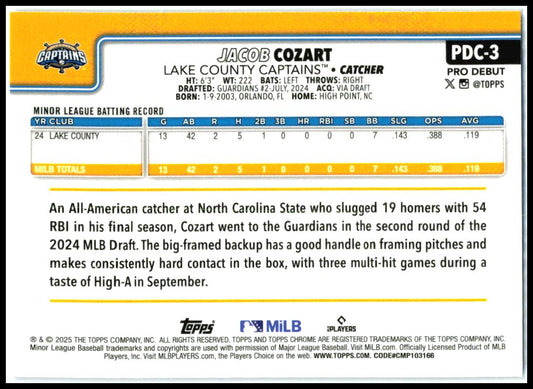 2024 Topps Pro Debut Chrome Purple Refractor /125 #PDC-3 Jacob Cozart Captains