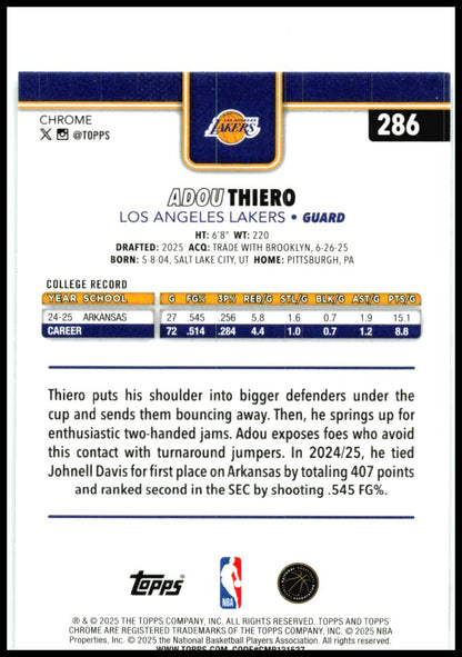 2025-26 Topps Chrome Prism Refractor #286 Adou Thiero Rookie Los Angeles Lakers