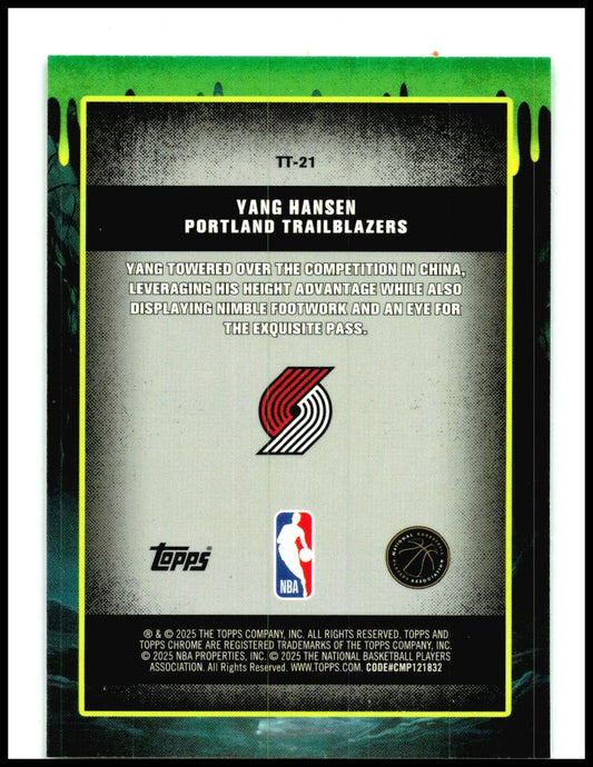 2025-26 Topps Chrome Tall Tales #TT-21 Yang Hansen Portland Trail Blazers