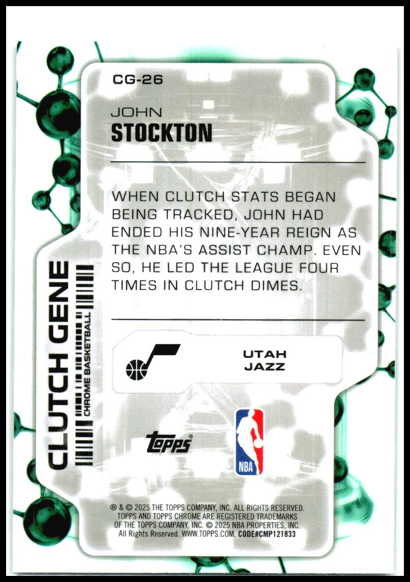 2025-26 Topps Chrome Clutch Gene #CG-26 John Stockton Utah Jazz