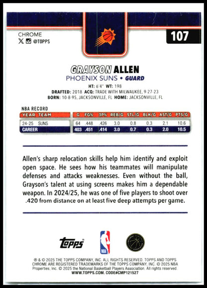 2025-26 Topps Chrome X-Fractor #107 Grayson Allen Phoenix Suns