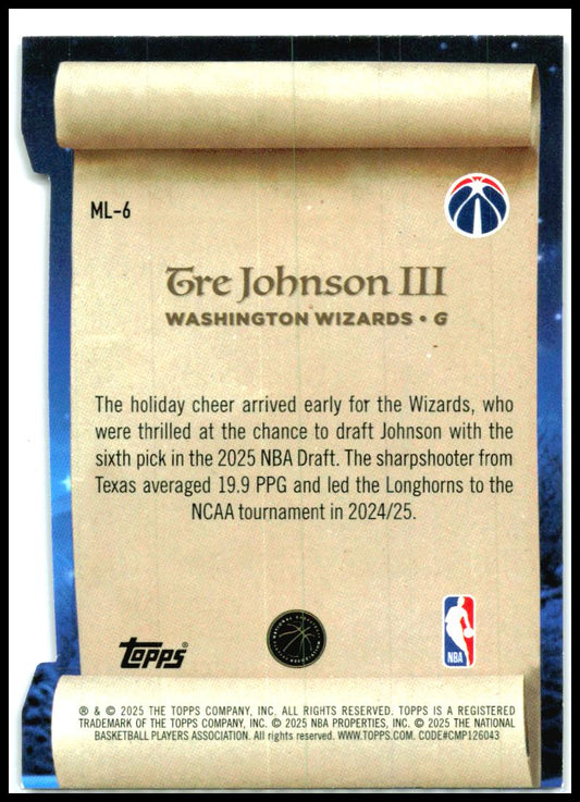 2025-26 Topps Holiday Making The Nice List #ML-6 Tre Johnson III Wizards