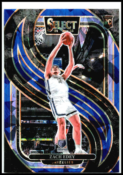 2024-25 Panini Select Blue Cracked Ice Prizm #192 Zach Edey Rookie Memphis