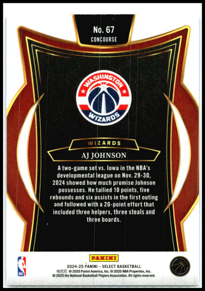 2024-25 Panini Select Blue #67 AJ Johnson Rookie Washington Wizards