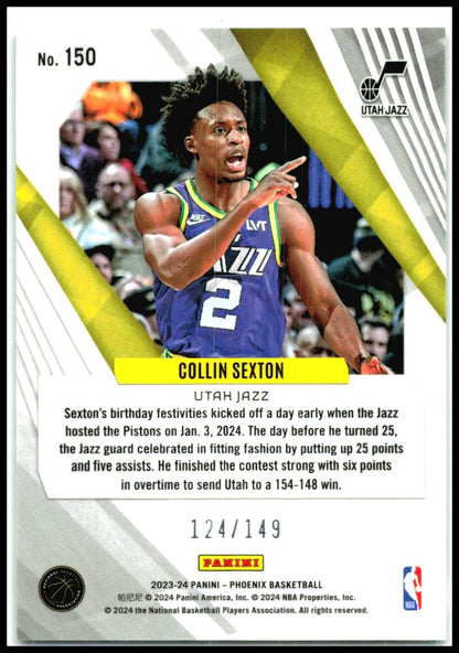 2023-24 Panini Phoenix Phoenix Green Ice #150 Collin Sexton #/149 Utah Jazz