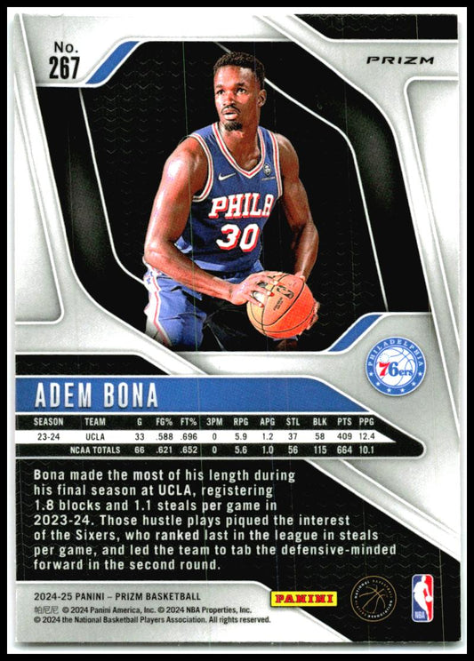 2024-25 Panini Prizm Prizms Pink Ice #267 Adem Bona Philadelphia 76ers