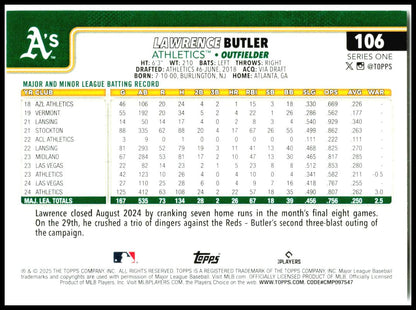 2025 Topps #106 Lawrence Butler Athletics