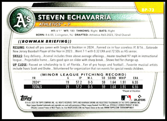 2025 Bowman Prospects #BP-73 Steven Echavarria Athletics