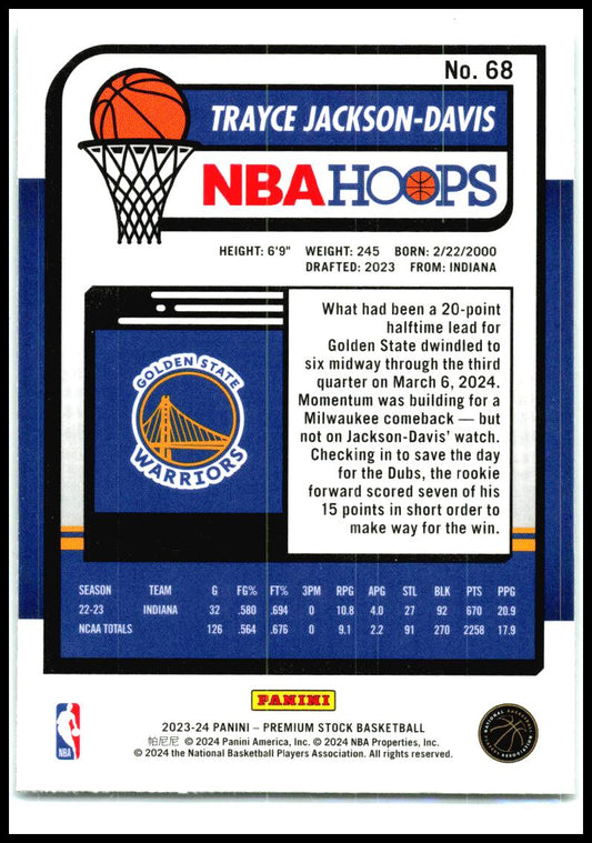 2023-24 Hoops Premium Stock #68 Trayce Jackson-Davis Golden State Warriors