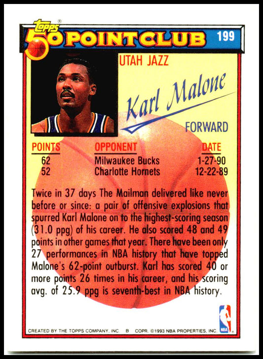 1992-93 Topps #199 Karl Malone Utah Jazz