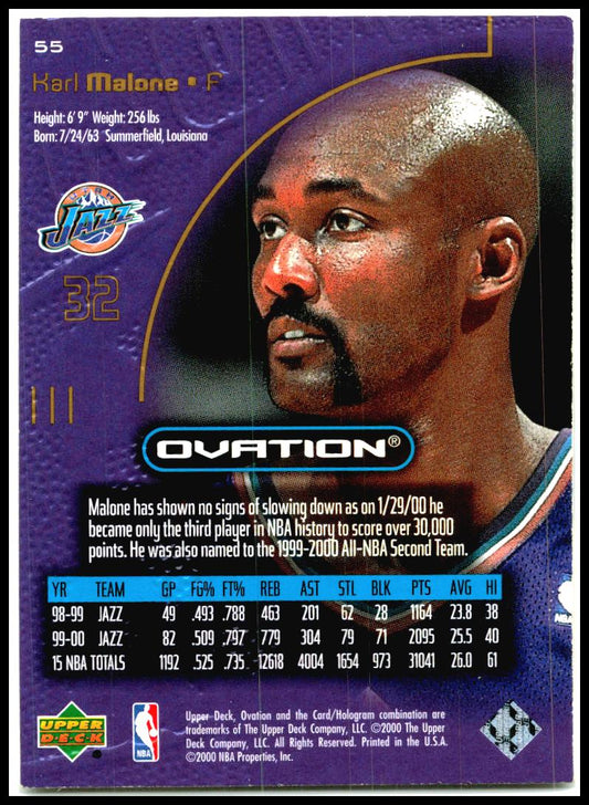 2000-01 Upper Deck Ovation #55 Karl Malone Utah Jazz